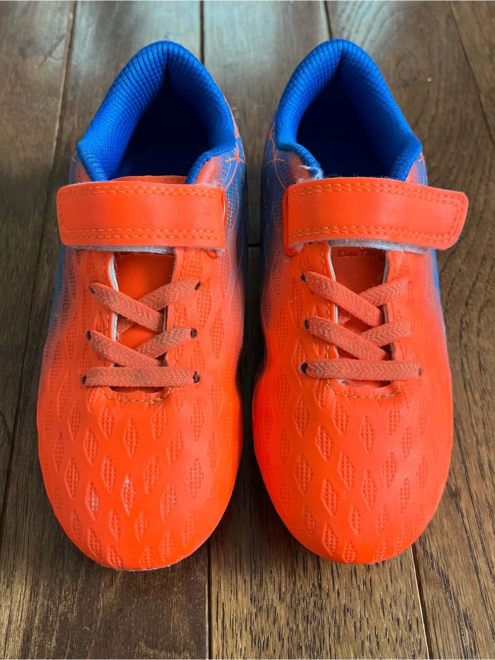 Kids Soccer Cleats Sneakers in Bright Orange and Blue - Velcro Strap Size 11.5